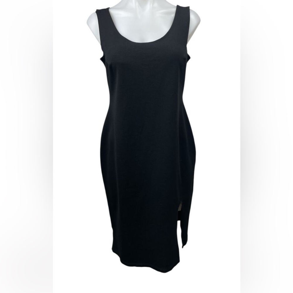 The Vanity Room Black Dress Scoop Neck Slit Zipper Flattering